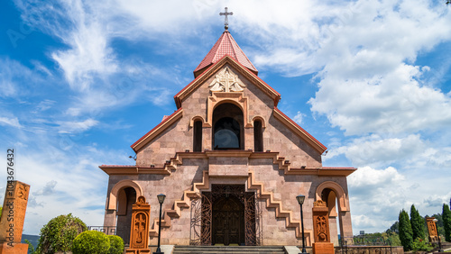 a beautiful Orthodox church. a stone temple. domes