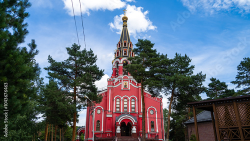 a beautiful Orthodox church. a stone temple. domes