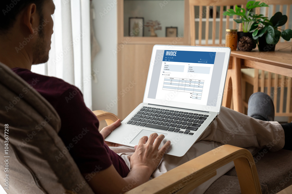 Invoice on computer screen from accounting application. Computer program for financial and budget of corporate business. Snugly. Invoice on computer screen from accounting application. Computer program for financial and budget of corporate business. Snugly.