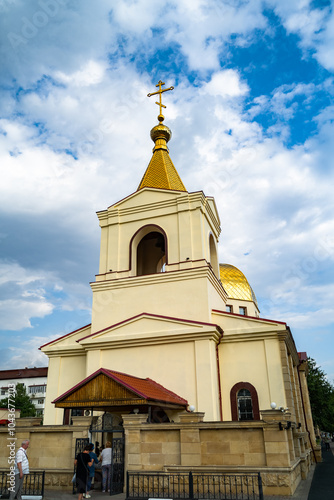 a beautiful Orthodox church. a stone temple. domes