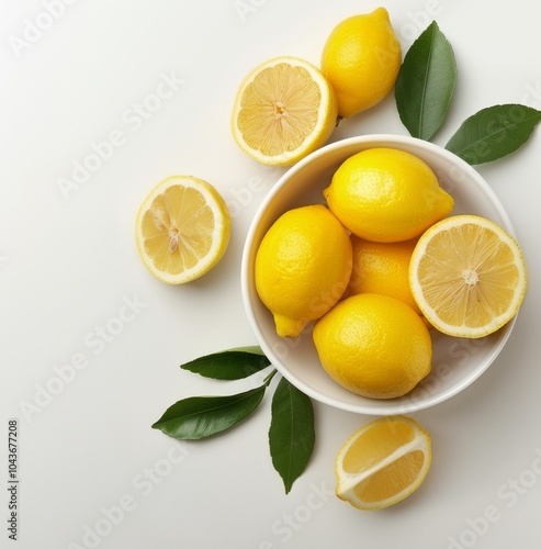 Lemons and Leaves on White Background