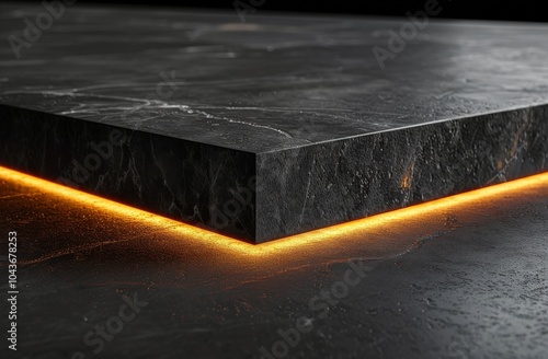 Black Stone Platform With Light on Rough Surface