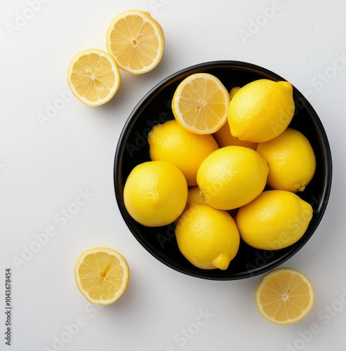 Lemons and Leaves on White Background