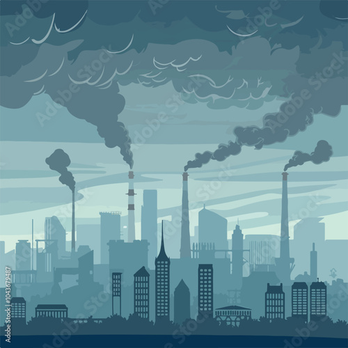 Monochrome Polluted Skyline Factory Emissions

