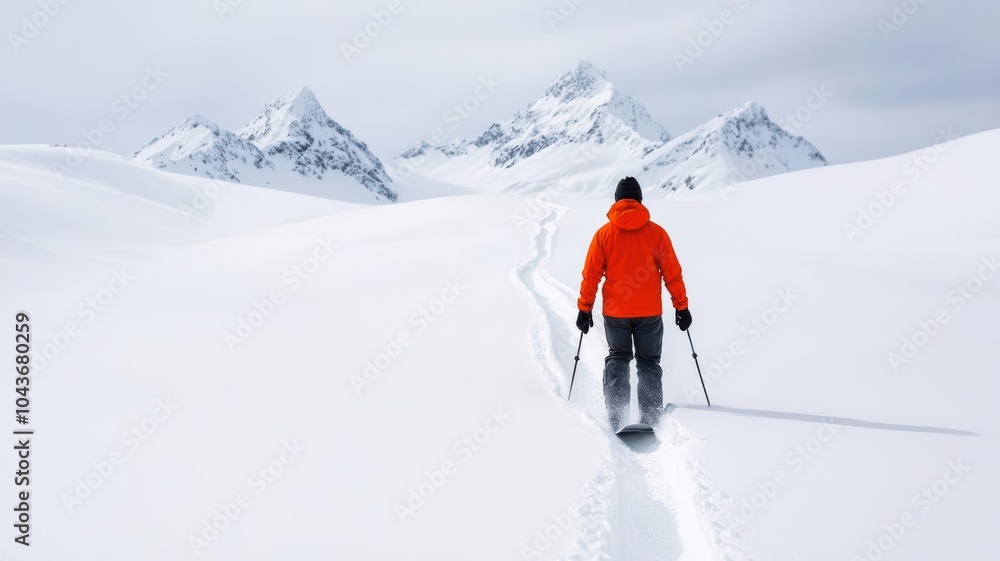 Snowboarder carving through untouched powder fields, snow flying in all directions, snowboarding board powder, Fresh adventure in the backcountry Snowboarder carving through untouched powder fields, snow flying in all directions, snowboarding board powder, Fresh adventure in the backcountry