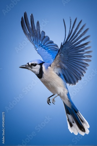 Blue jay in flight