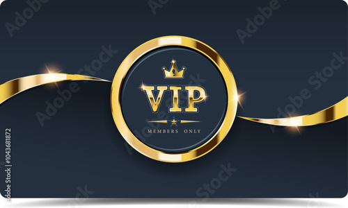 For premium persons vip card invitation rectangular on a dark blue background with gold stripes and gold text with glitter. Vector illustration.