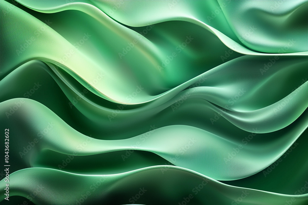 Obraz premium Flowing green fabric waves create a soothing texture effect