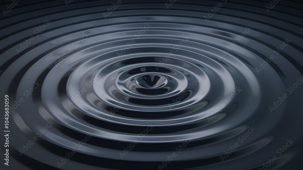 Liquid Reflections: Dark Ripples Expanding. Abstract Closeup of concentric circles on dark water surface. Liquid Reflections: Dark Ripples Expanding. Abstract Closeup of concentric circles on dark water surface.