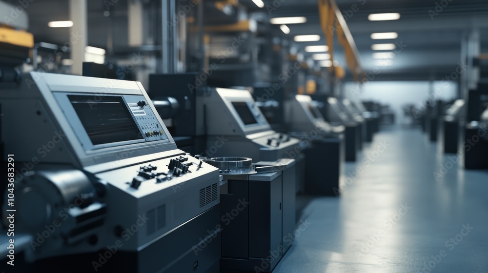 A modern industrial workspace with advanced machinery and equipment for manufacturing processes. A modern industrial workspace with advanced machinery and equipment for manufacturing processes.