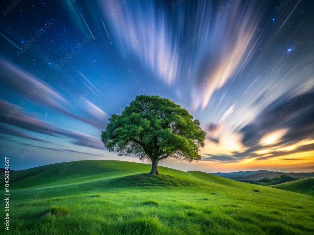 Fototapeta premium Majestic Green Tree Under Dramatic Sky with Clouds