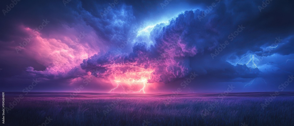 Dramatic thunderstorm sweeping across a vast plain, distant lightning illuminating the darkening sky, nature's raw power on display Dramatic thunderstorm sweeping across a vast plain, distant lightning illuminating the darkening sky, nature's raw power on display