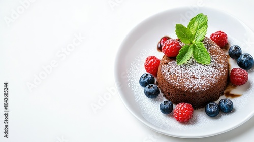 Indulgent Lava Cake with Fresh Berries and Mint