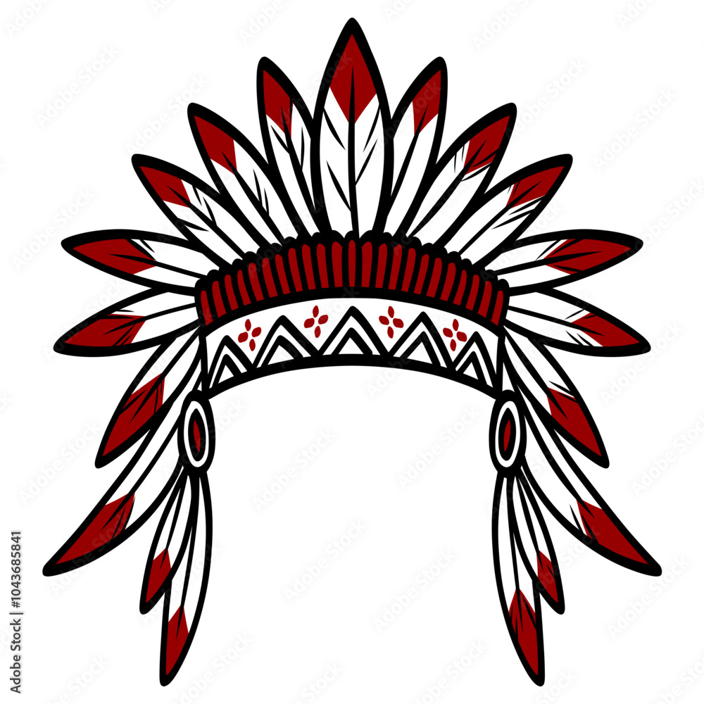 Fototapeta premium Native Indian American Hat Headdress Vector Illustration Red and White