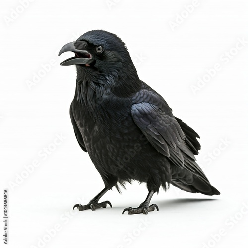 Black raven isolated on white background photo