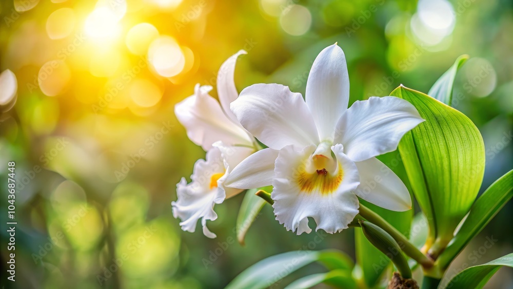 Fototapeta premium Elegant White Rhyncholaelia Digbyana Orchid in Nature
