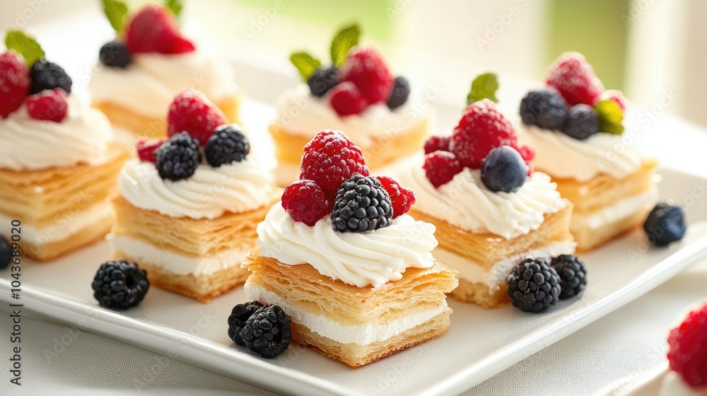 Individual Mille Feuille Bites with Berries Individual Mille Feuille Bites with Berries