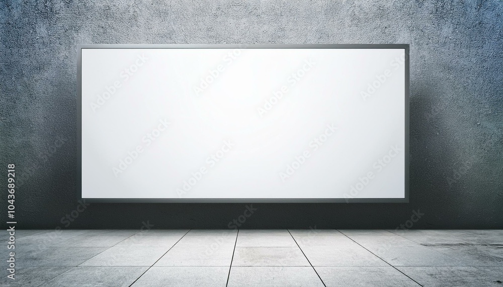 Front view on blank white billboard with space for your text or logo in the center of empty room with light floor and concrete wall background. 3D rendering, mockup Front view on blank white billboard with space for your text or logo in the center of empty room with light floor and concrete wall background. 3D rendering, mockup
