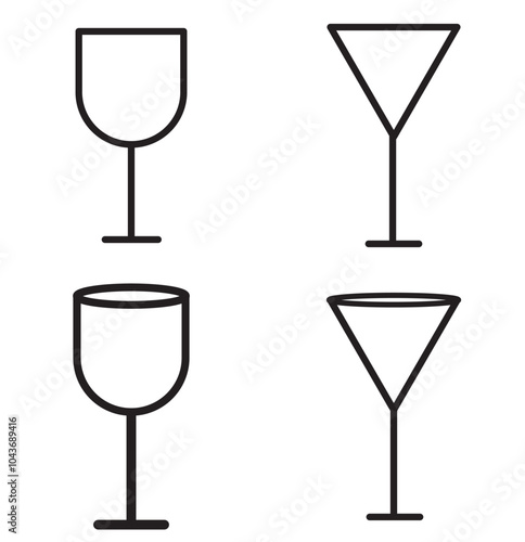 Collection of icons of glasses for various drinks in flat form. Several glass icons of beer, wine, alcohol, brandy, martini, champagne, Vector illustration isolated on transparent background. Eps10