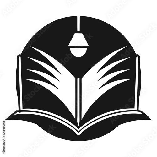 open book with a glowing lamp beside it icon silhouette vector art illustration