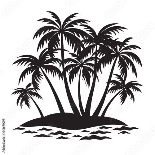 palm tree with island silhouette vector icon logo illustration on white background.