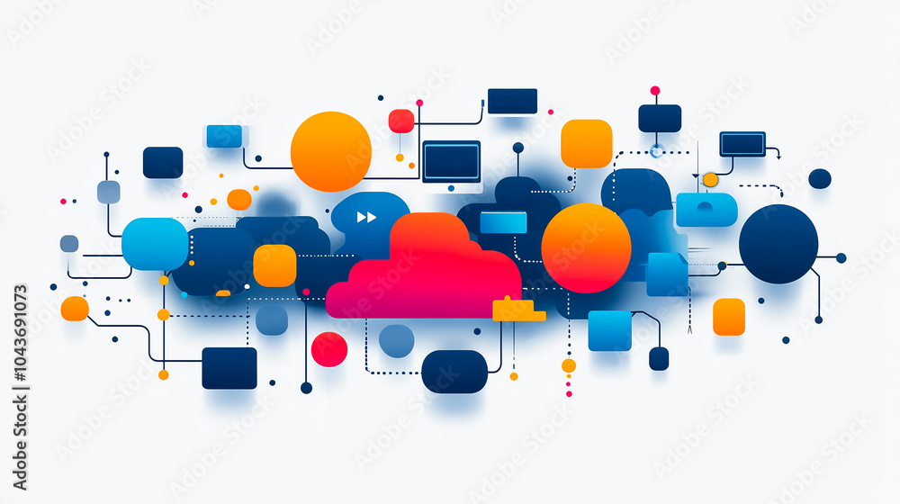 This abstract representation shows dynamic data exchange among various electronic devices and connections This abstract representation shows dynamic data exchange among various electronic devices and connections