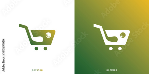 Golf Shop Logo. Logo Suitable For Golf Equipment Shopping Center And Others. Shopping Cart and Golf Ball Logo, Icon, Symbol, Vector, Design inspiration.	