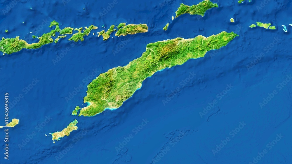 4K Timor Island Map Of Indonesia and Timor Leste, High Resolution Satellite View With No Border, Widescreen 4K Resolution