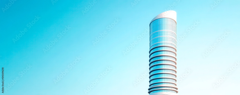 A modern skyscraper with a sleek design against a bright blue sky, showcasing contemporary architecture and innovative structures in urban environments. A modern skyscraper with a sleek design against a bright blue sky, showcasing contemporary architecture and innovative structures in urban environments.