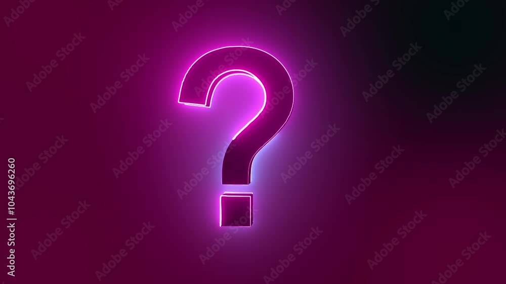 neon Question mark animation. Neon colored digital 3D big question rotating.