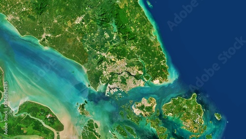 4K Singapore, Malaysia and Indonesia Country, High Resolution Satellite View With No Border, Widescreen 4K Resolution