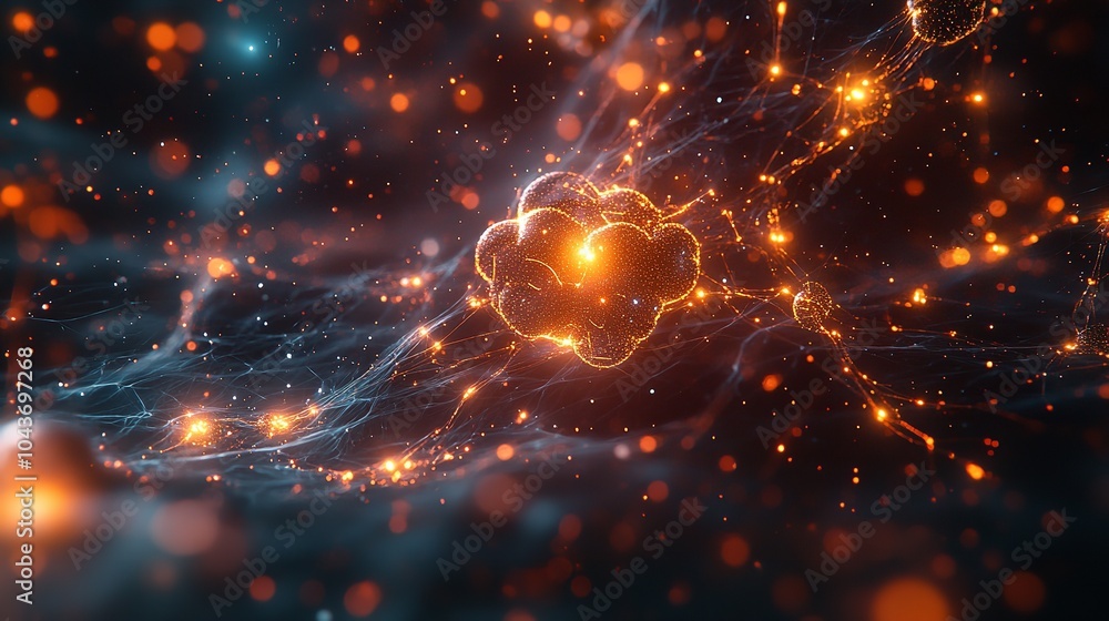 Fototapeta premium Neural network spark synapses and neurons firing