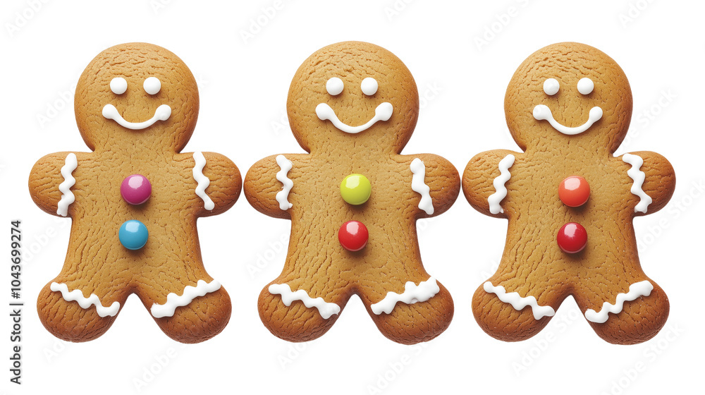 Fototapeta premium Festive gingerbread cookies with colorful decorations on a transparent background
