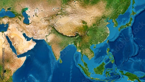 8K Asia Continent Map, High Resolution Satellite View With No Border, Widescreen 8K Resolution