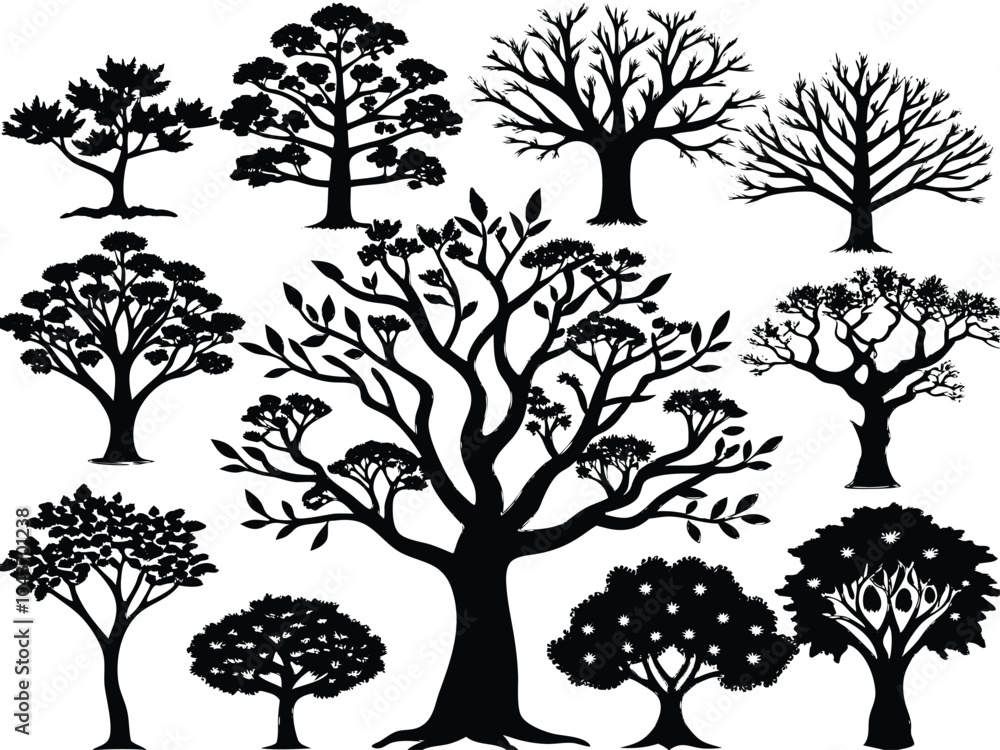 Obraz premium Silhouette Tree Set.