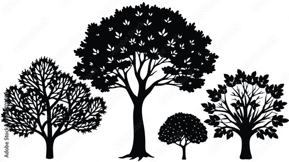 Fototapeta premium Silhouette Tree Set. 