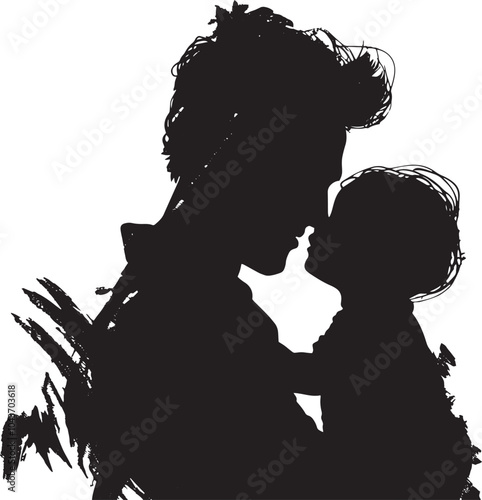 Father and Child Silhouette in Tender Pose

