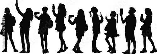 Group of Women Silhouettes Holding Smartphones

