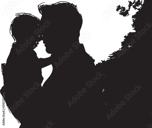 Silhouette of Father Holding Child Affectionately  
