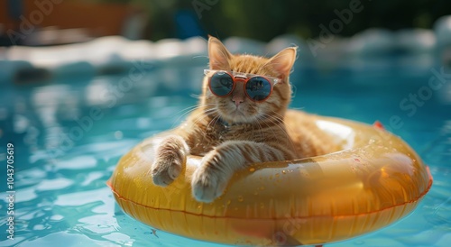 Cool Cat Relaxing In A Pool Float