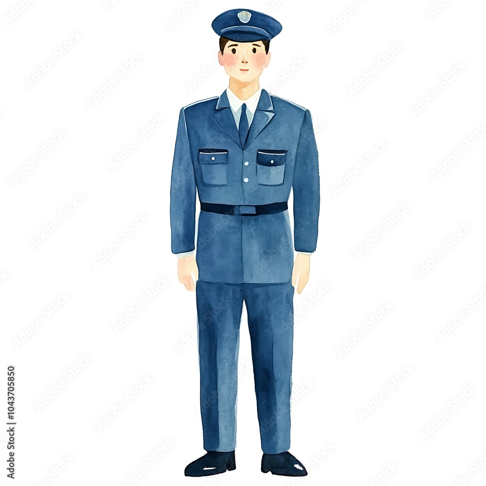 Watercolor Illustration of a Man in a Blue Uniform. Watercolor Illustration of a Man in a Blue Uniform.