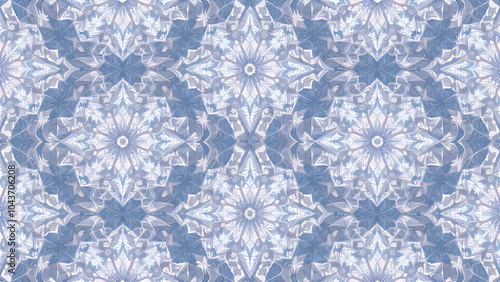 A seamless pattern of overlapping blue floral shapes, creating a kaleidoscopic effect with a soft, dreamy aesthetic.