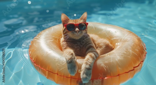 Cool Cat Relaxing In A Pool Float
