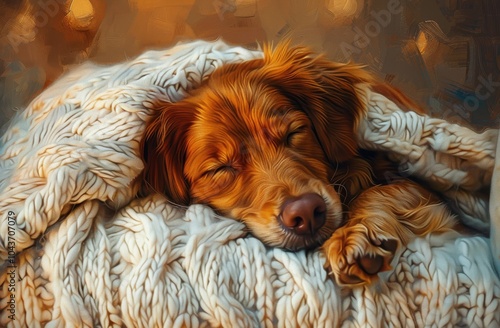 Golden Retriever Napping Under Blanket