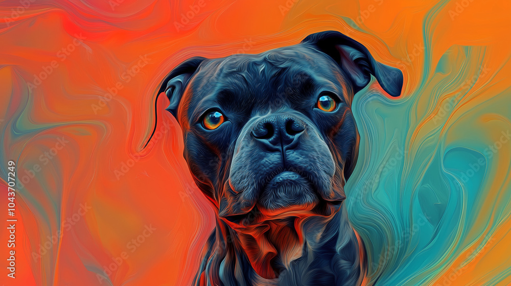 Obraz premium Abstract digital image of a dog using bright and saturated colors that create a sense of depth and texture