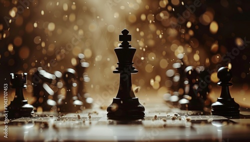 Black Chess King and Pawn in a Smoky Chessboard Setting
