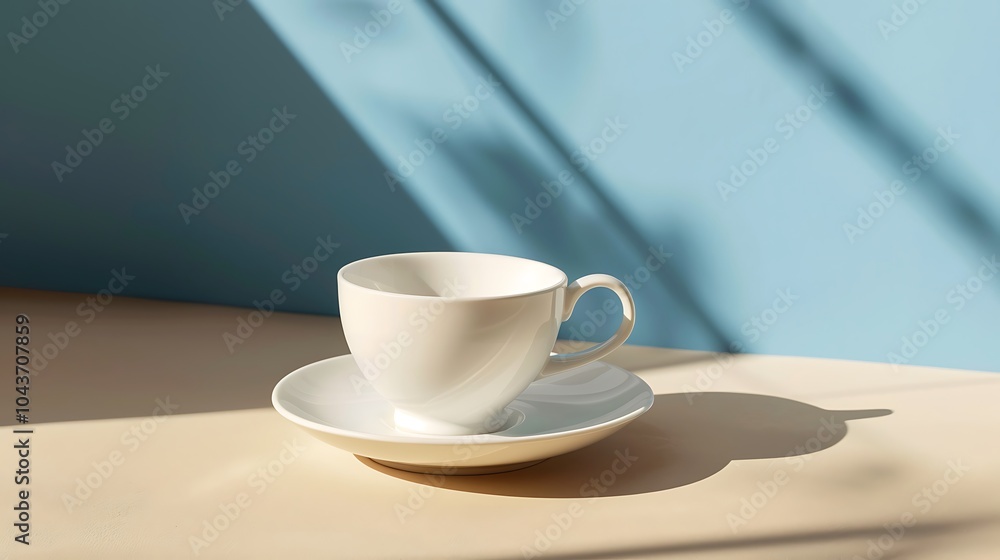 White coffee cup on the table in the morning light White coffee cup on the table in the morning light