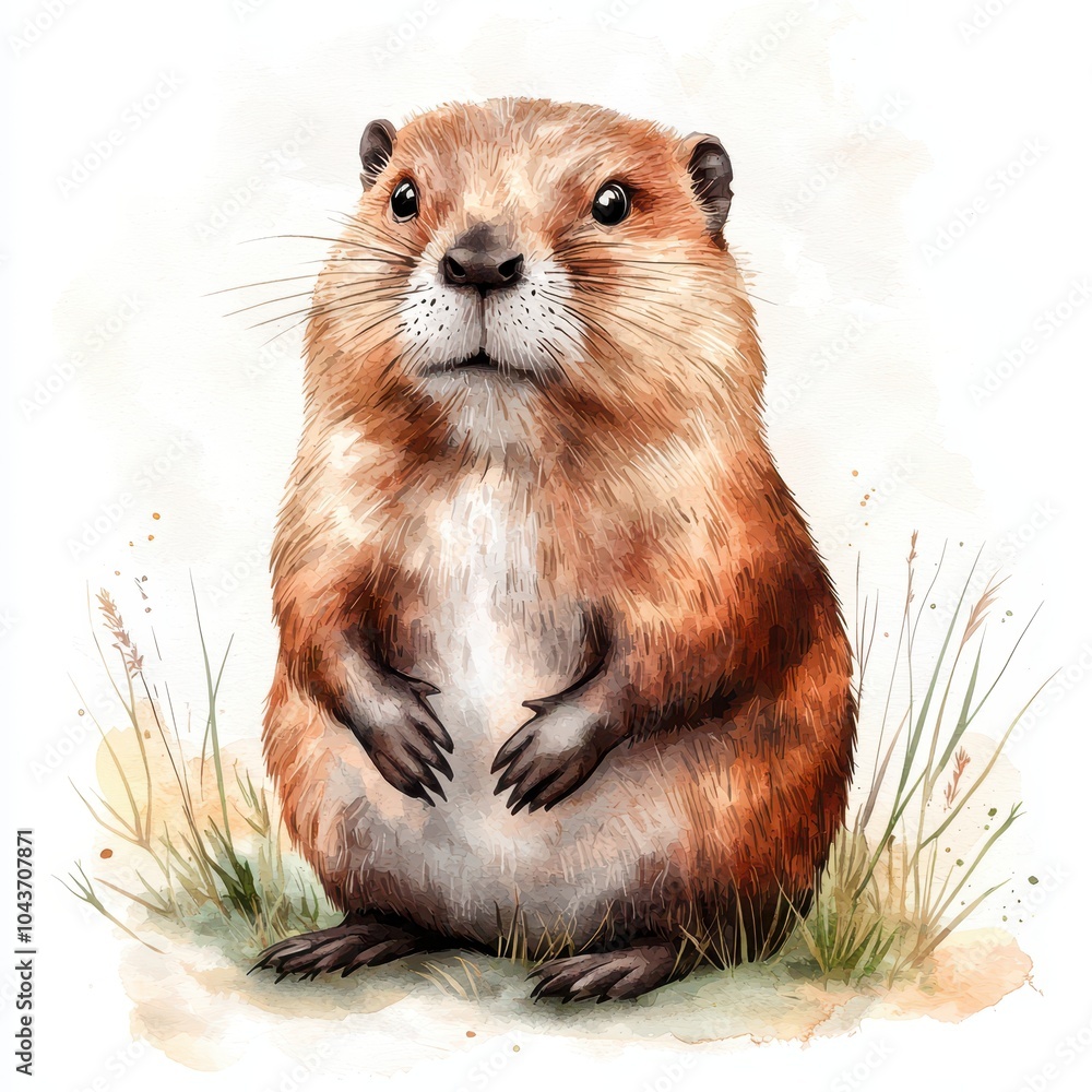 A cute illustration of a groundhog standing in a field of grass. A cute illustration of a groundhog standing in a field of grass.