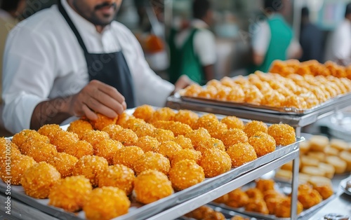 Delicious orange sweets on display