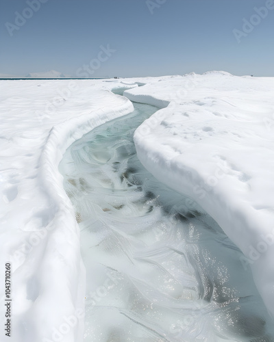 An expedition team crossing a frozen glacier, braving harsh conditions in pursuit of scientific breakthroughs. photo